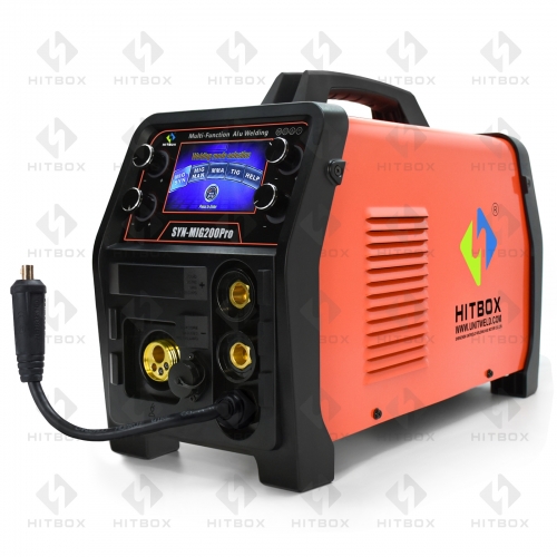 HITBOX 4 in 1 Aluminum MIG Welder, 200Amp 110V/220V Smart Control IGBT DC Inverter TIG Welder + MMA Stick Mix Gases Gasless Flux Solid Core Wire Welding Machine